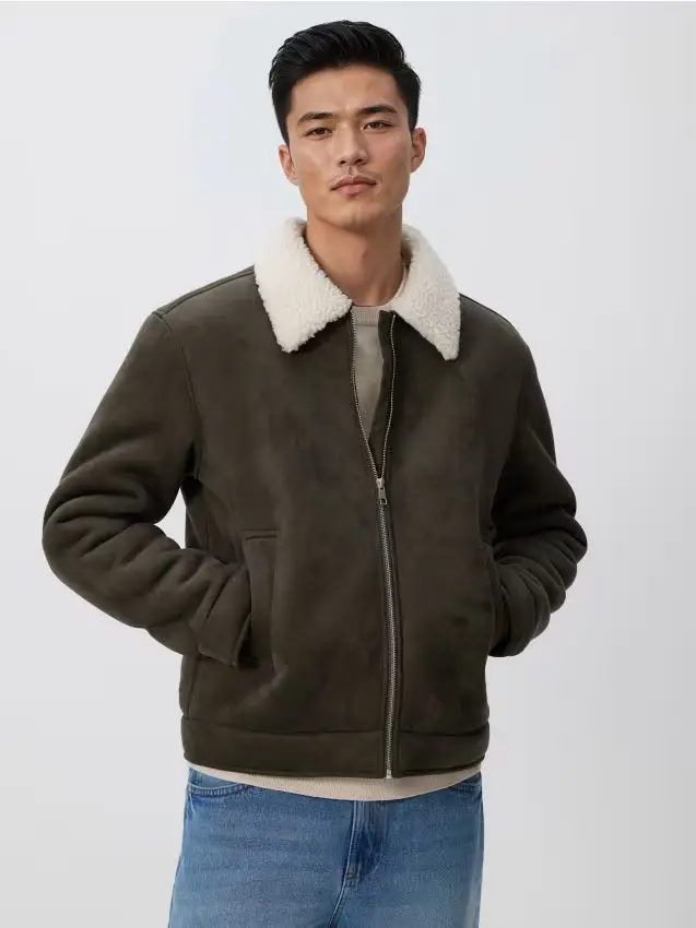 Giacca sherpa con colletto - verde-marrone