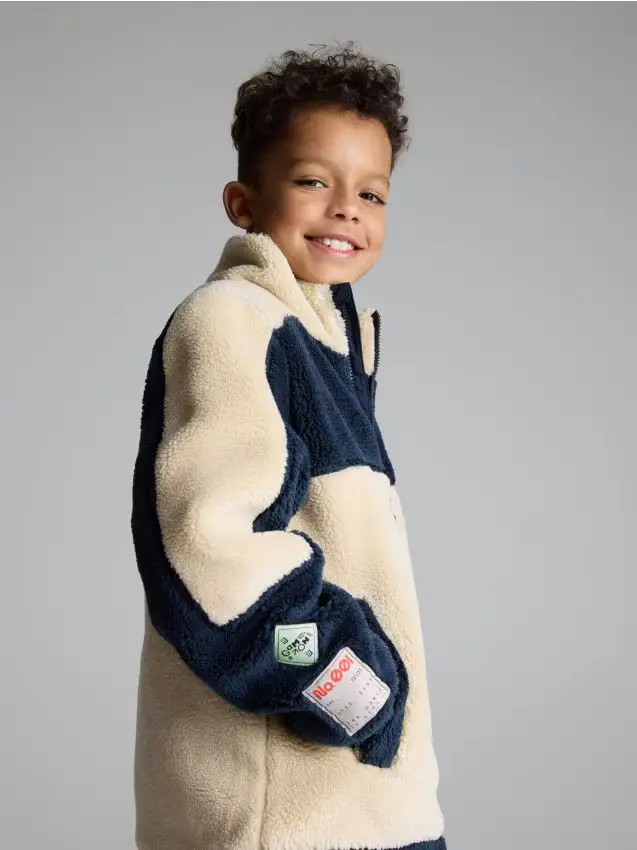 Giacca sherpa con collo alto - blu scuro