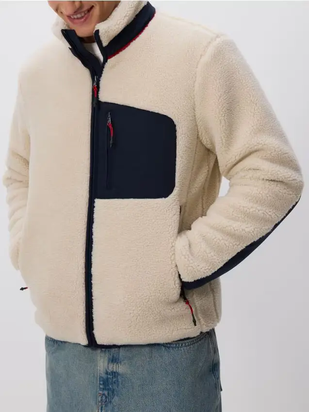 Giacca sherpa con collo alto - panna