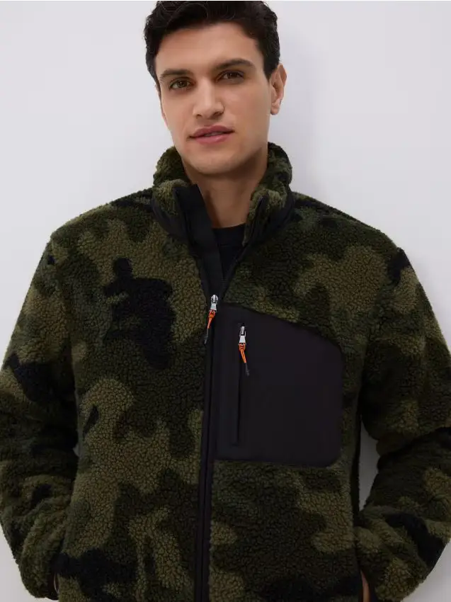 Giacca sherpa con collo alto - verde