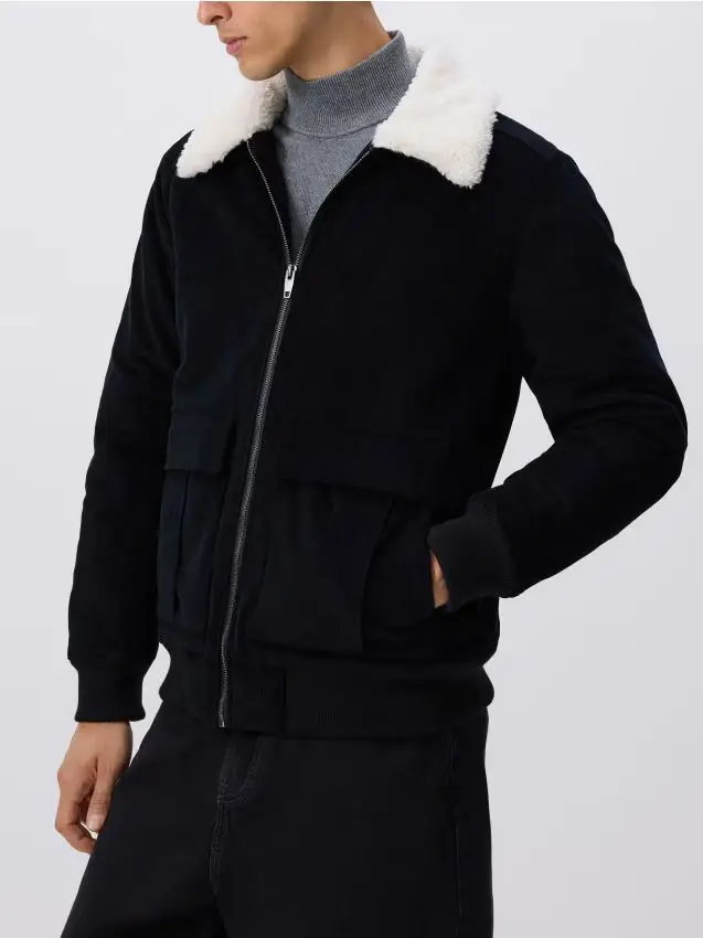 Giacca sherpa in velluto a coste - nero