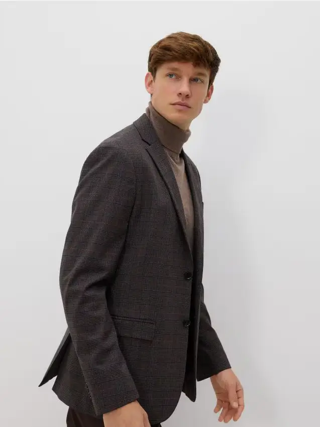 Giacca slim fit in misto viscosa - marrone