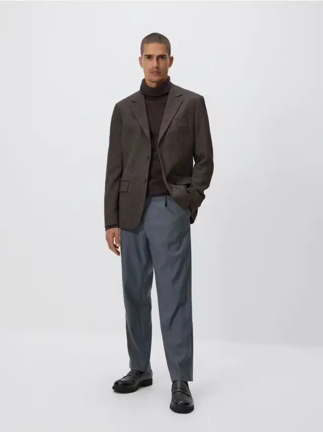 Giacca slim fit in misto viscosa - marrone scuro