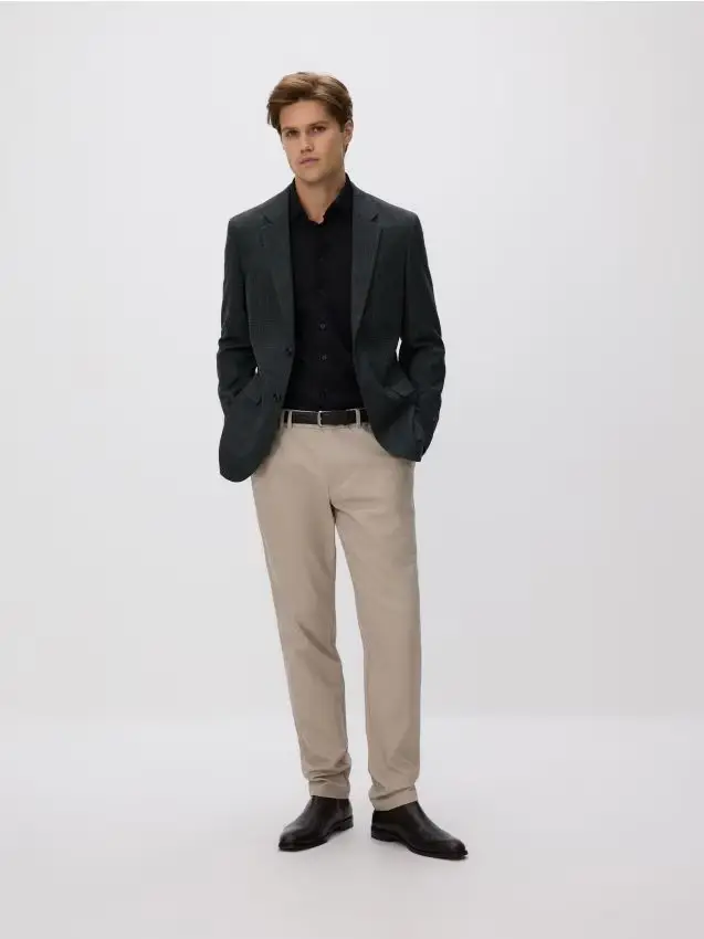 Giacca slim fit in misto viscosa - verde scuro