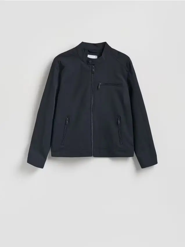 Giacca stile biker con colletto rigido - blu scuro