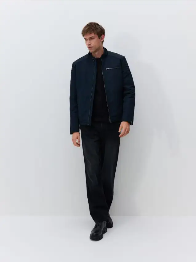 Giacca stile biker con colletto rigido - blu scuro