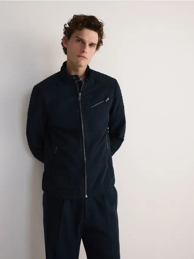 Giacca stile biker con colletto rigido - blu scuro