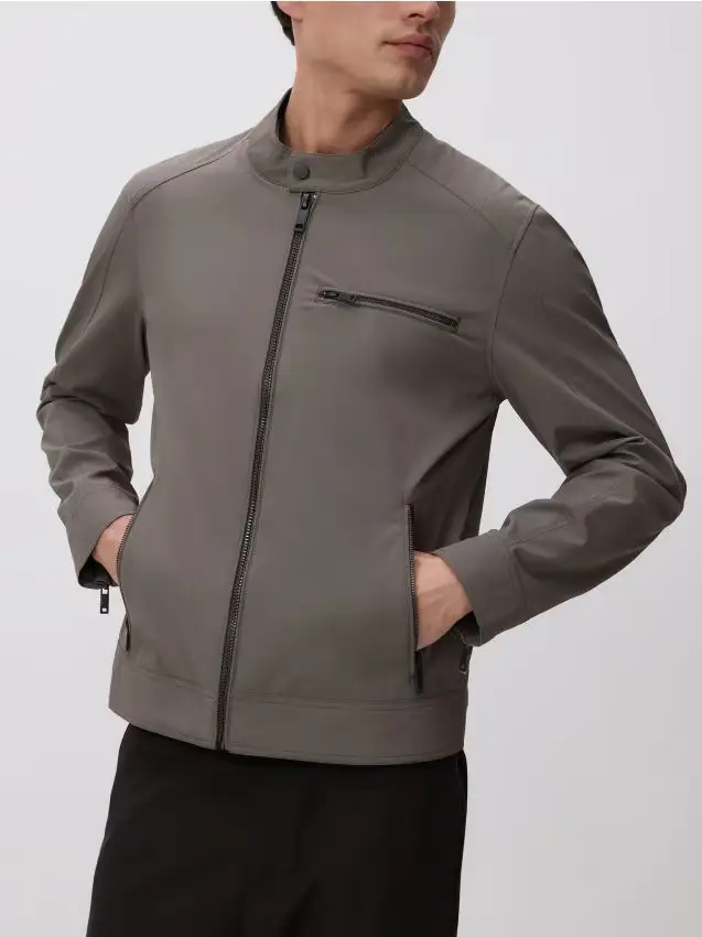 Giacca stile biker con colletto rigido - verde-marrone