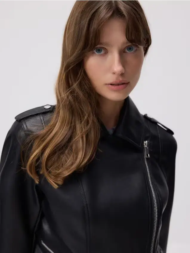 Giacca stile biker in ecopelle - nero