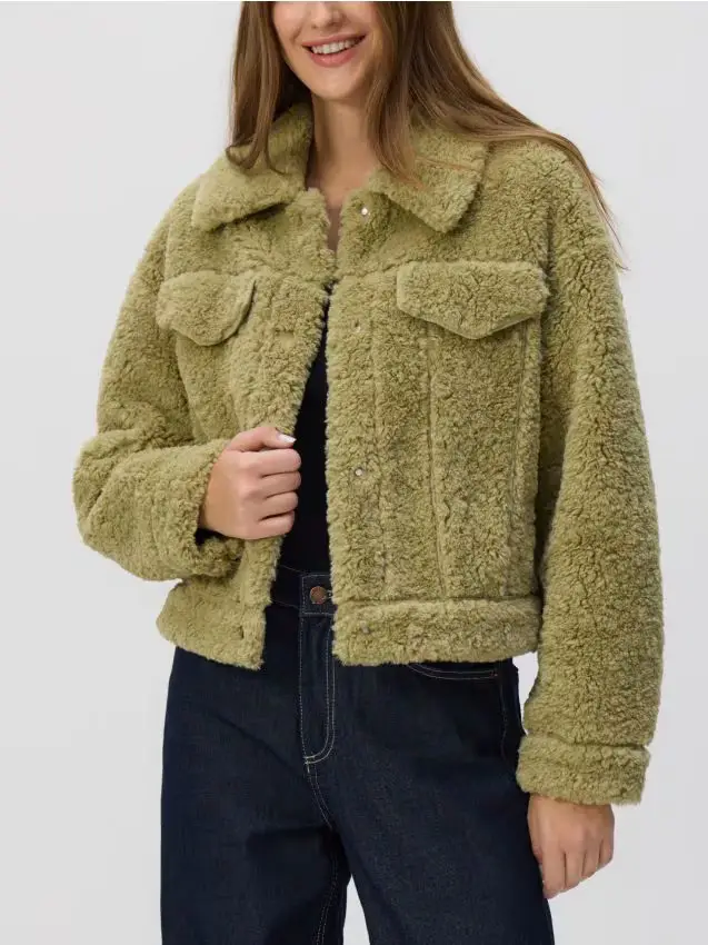 Giacca teddy con colletto - verde chiaro