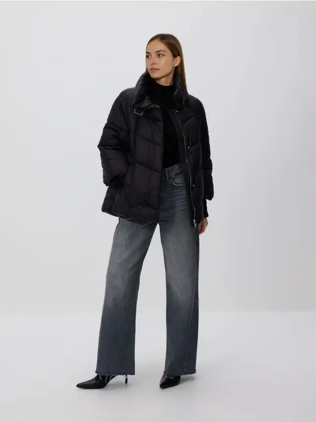 Giacca trapuntata a collo alto - nero