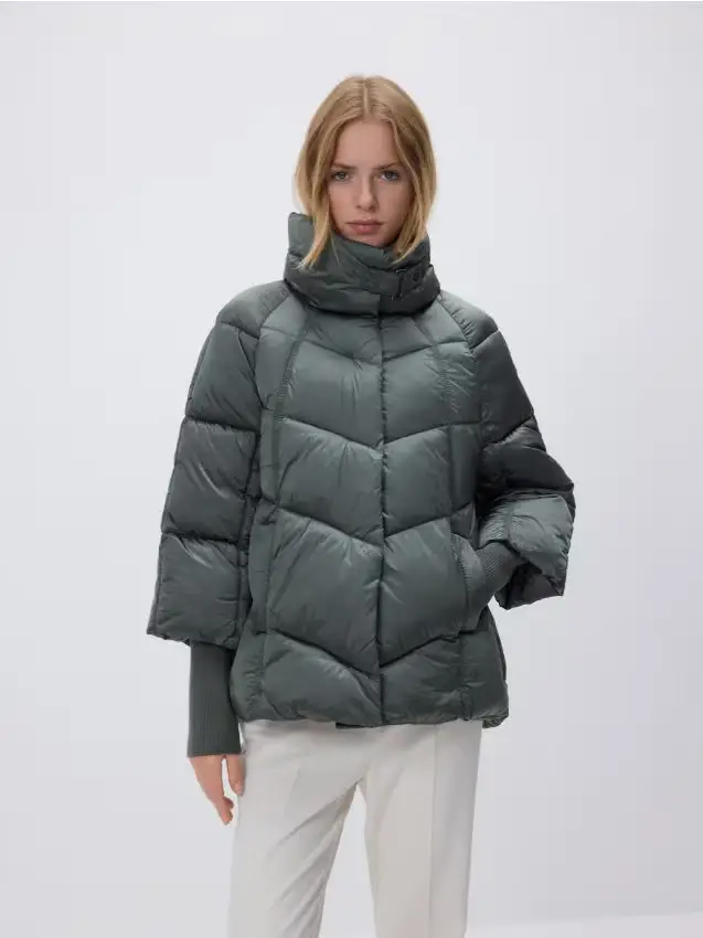 Giacca trapuntata a collo alto - verde acciaio