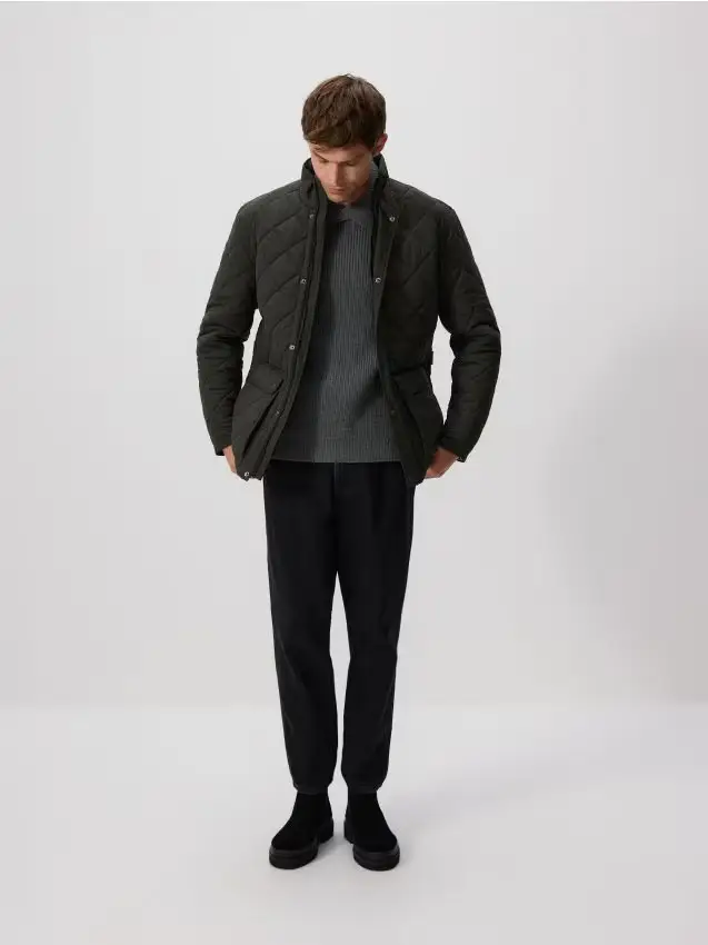 Giacca trapuntata a collo alto - verde scuro