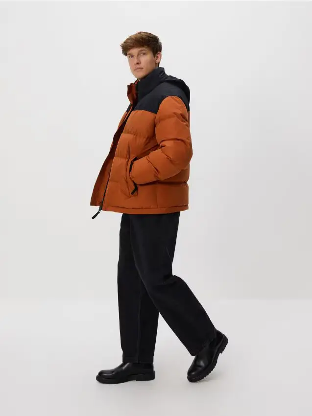 Giacca trapuntata con cappuccio pieghevole - rame