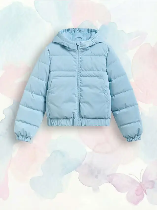Giaccone trapuntato con cappuccio - azzurro