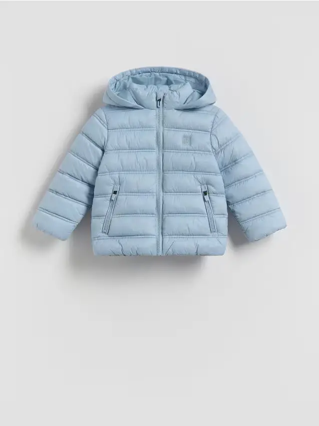 Giaccone trapuntato con cappuccio - azzurro