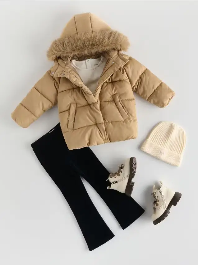 Giaccone trapuntato con cappuccio - beige