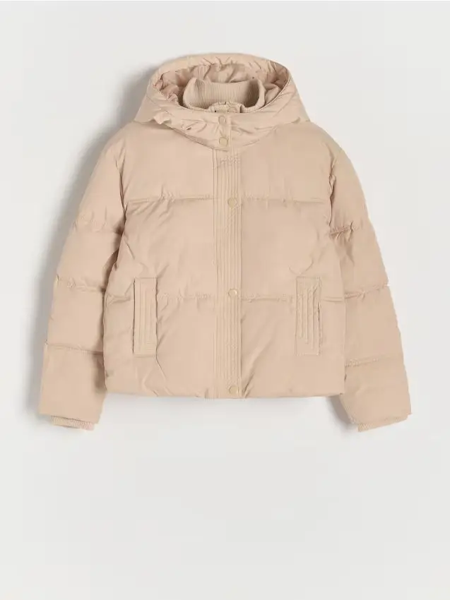 Giaccone trapuntato con cappuccio - beige