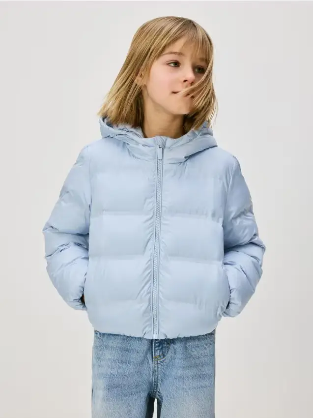 Giaccone trapuntato con cappuccio - blu pallido