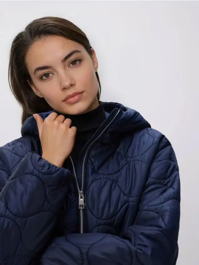 Giaccone trapuntato con cappuccio - blu scuro