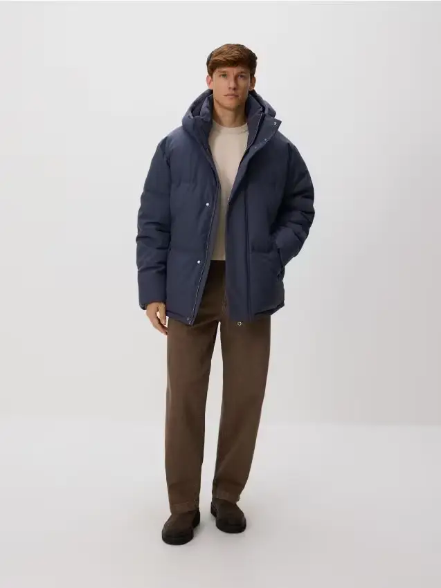 Giaccone trapuntato con cappuccio - blu scuro