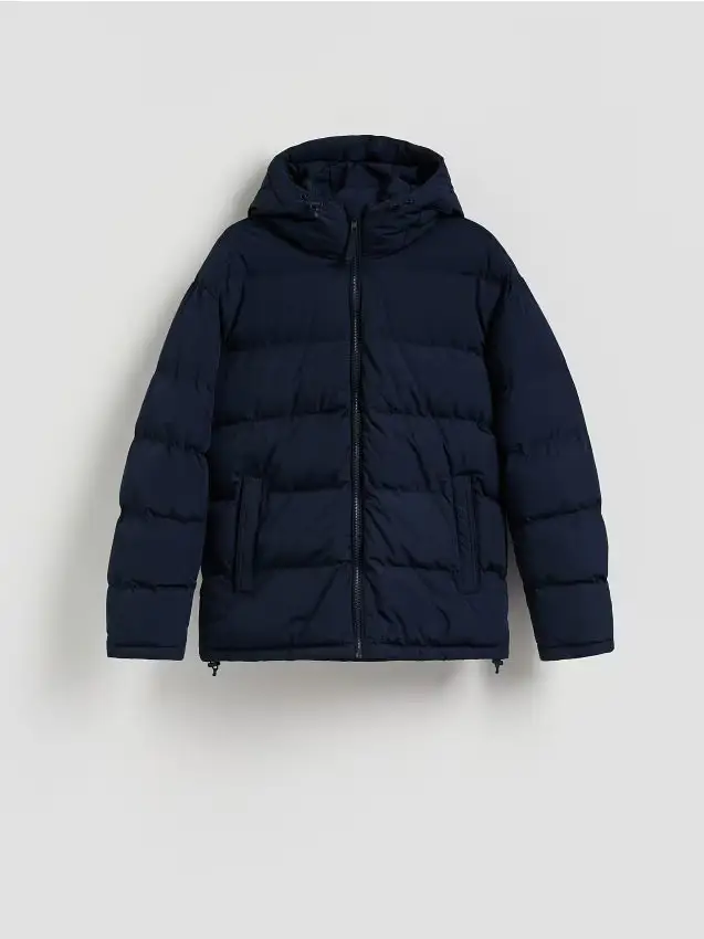 Giaccone trapuntato con cappuccio - blu scuro