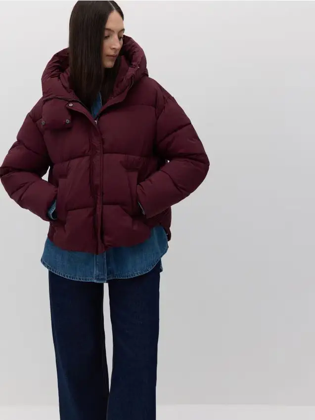 Giaccone trapuntato con cappuccio - bordeaux