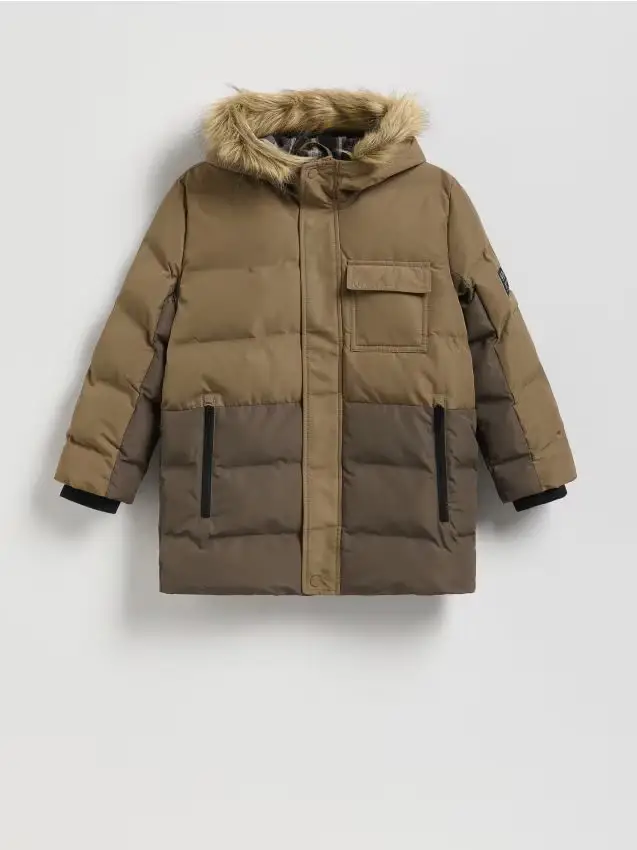 Giaccone trapuntato con cappuccio - caffè