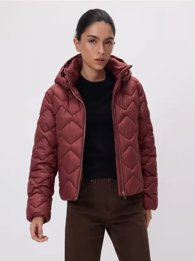 Giaccone trapuntato con cappuccio - malva