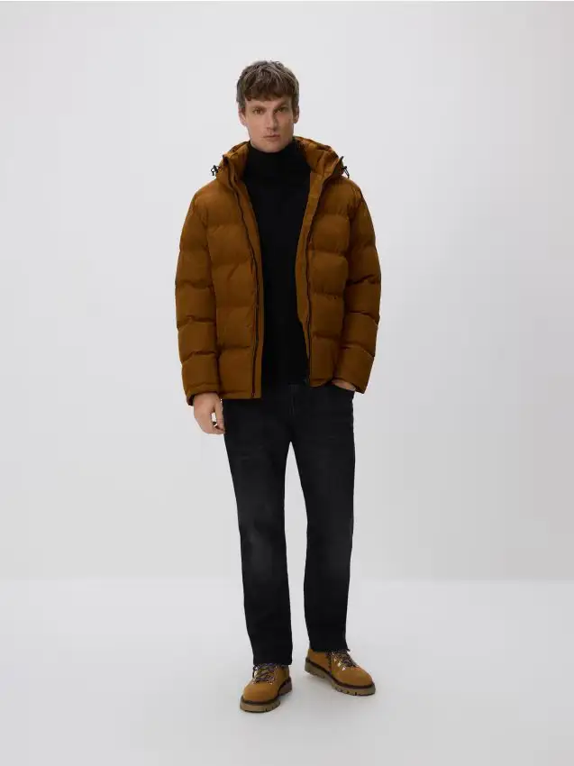 Giaccone trapuntato con cappuccio - marrone dorato