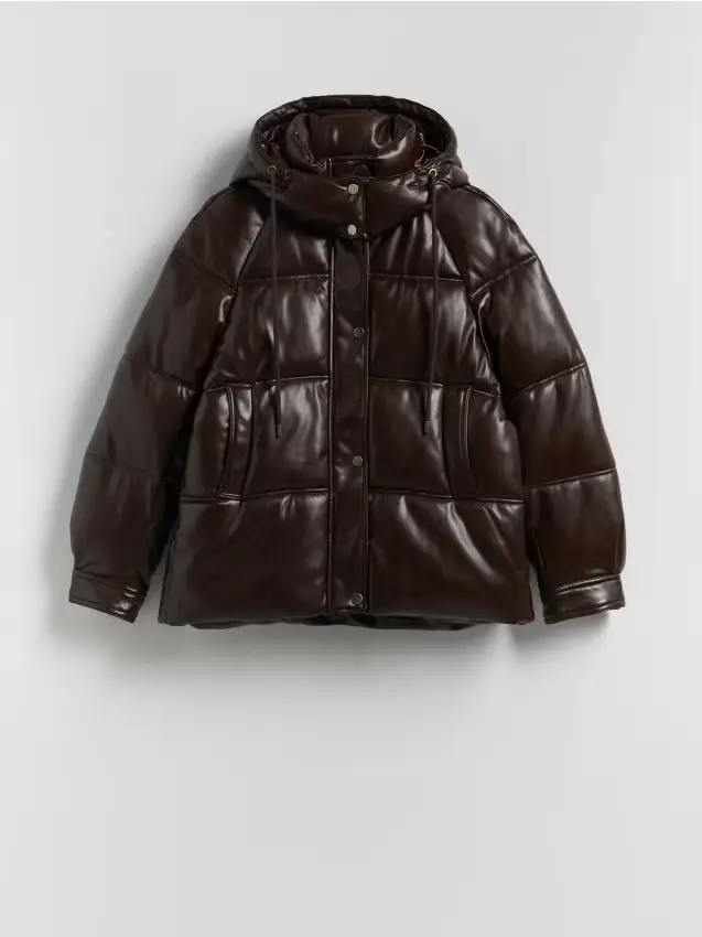 Giaccone trapuntato con cappuccio - marrone scuro