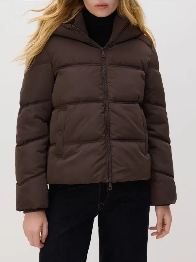 Giaccone trapuntato con cappuccio - marrone scuro