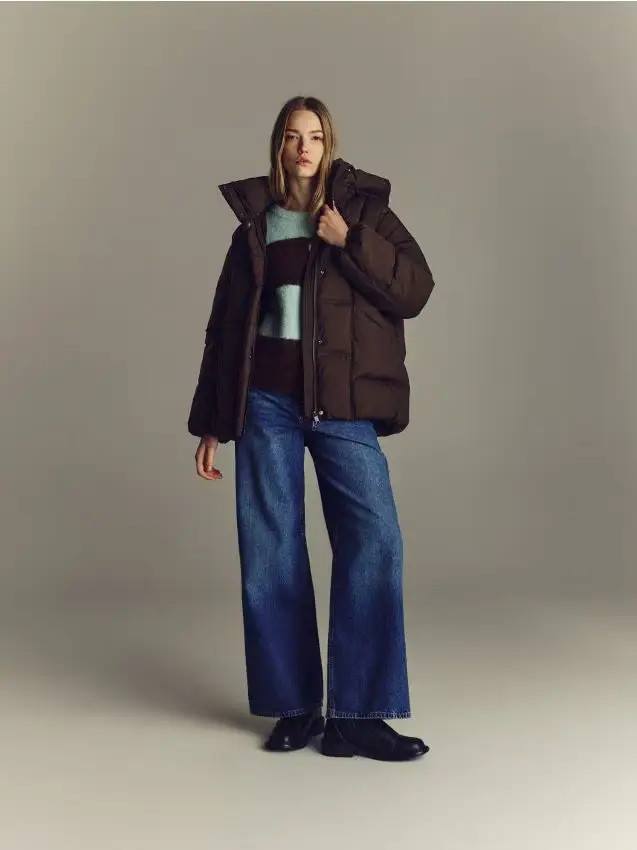 Giaccone trapuntato con cappuccio - marrone scuro