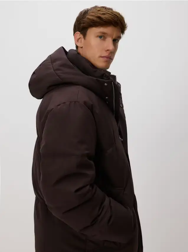 Giaccone trapuntato con cappuccio - mogano