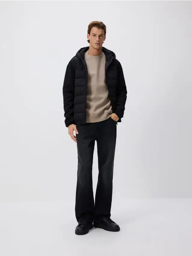 Giaccone trapuntato con cappuccio - nero
