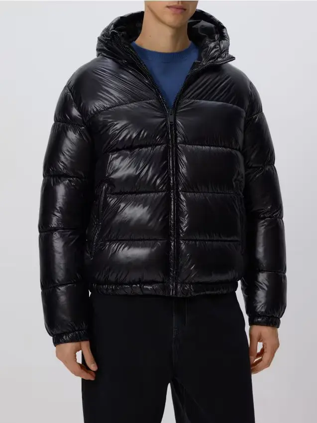 Giaccone trapuntato con cappuccio - nero