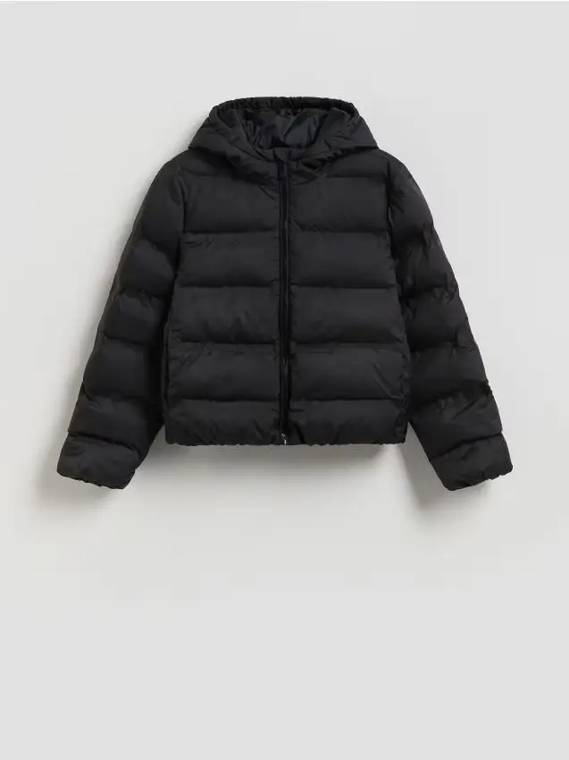 Giaccone trapuntato con cappuccio - nero