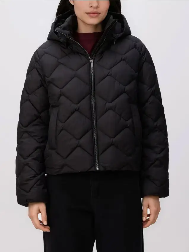Giaccone trapuntato con cappuccio - nero
