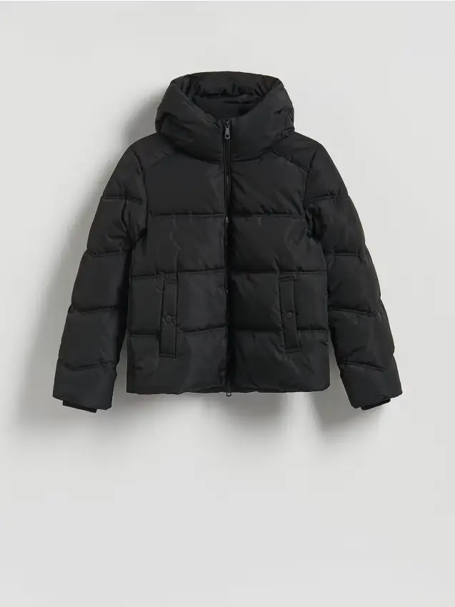 Giaccone trapuntato con cappuccio - nero