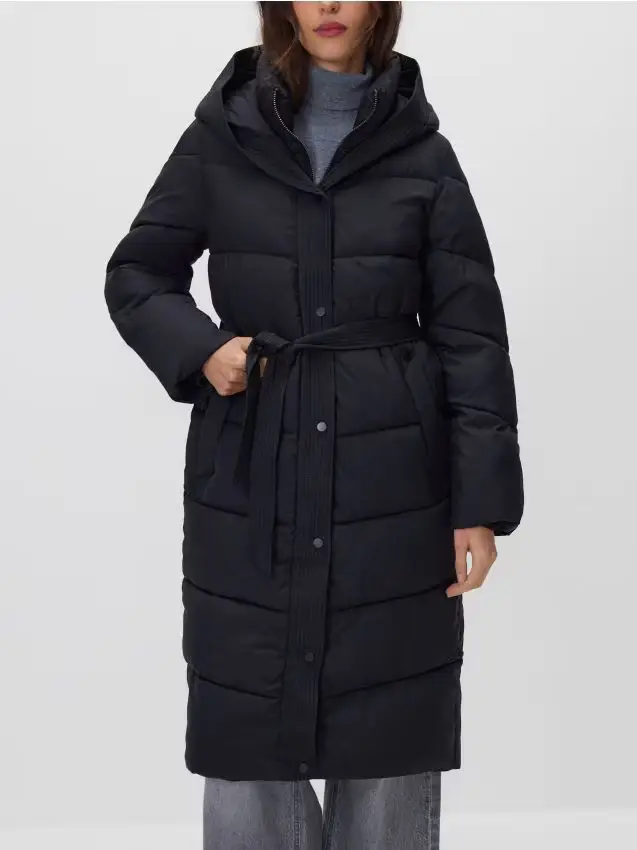 Giaccone trapuntato con cappuccio - nero