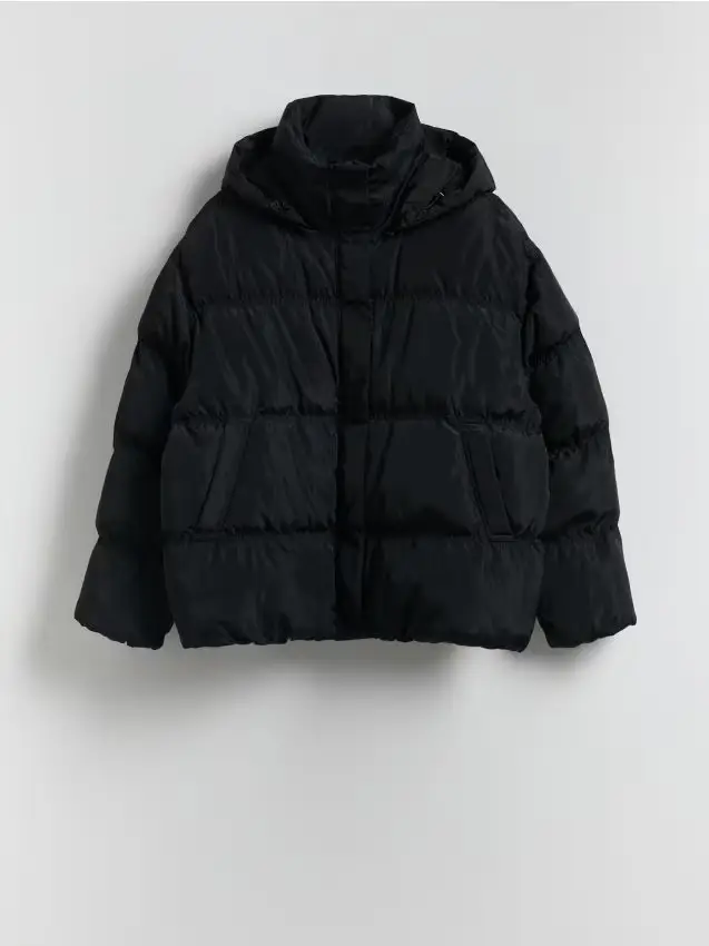 Giaccone trapuntato con cappuccio - nero