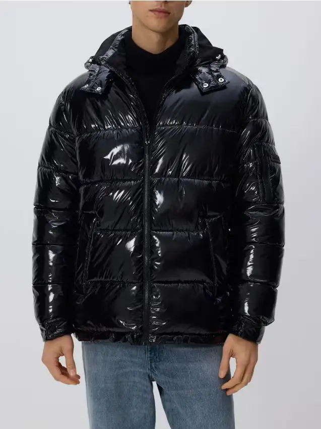 Giaccone trapuntato con cappuccio - nero