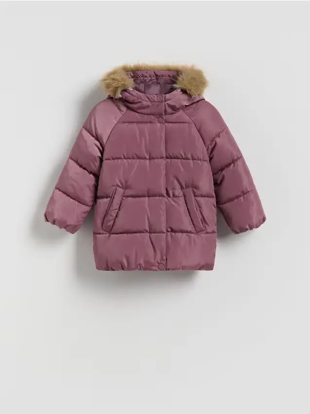 Giaccone trapuntato con cappuccio - orchidea