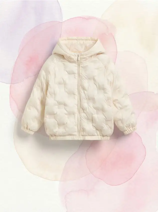 Giaccone trapuntato con cappuccio - panna