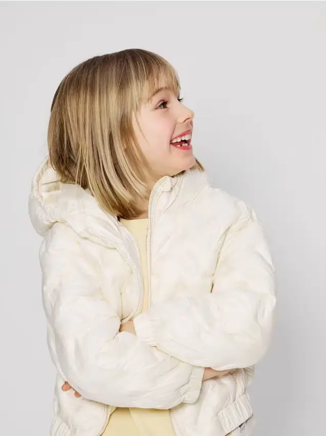 Giaccone trapuntato con cappuccio - panna