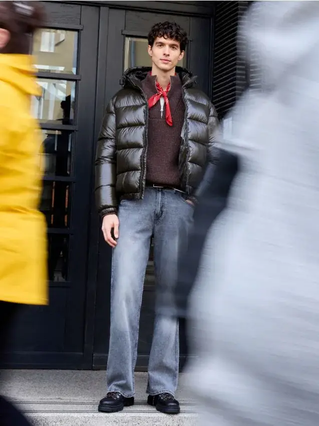 Giaccone trapuntato con cappuccio - verde-marrone