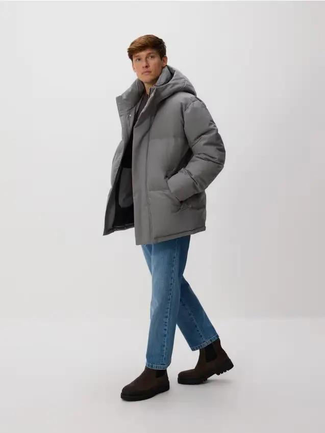 Giaccone trapuntato con cappuccio - verde polveroso