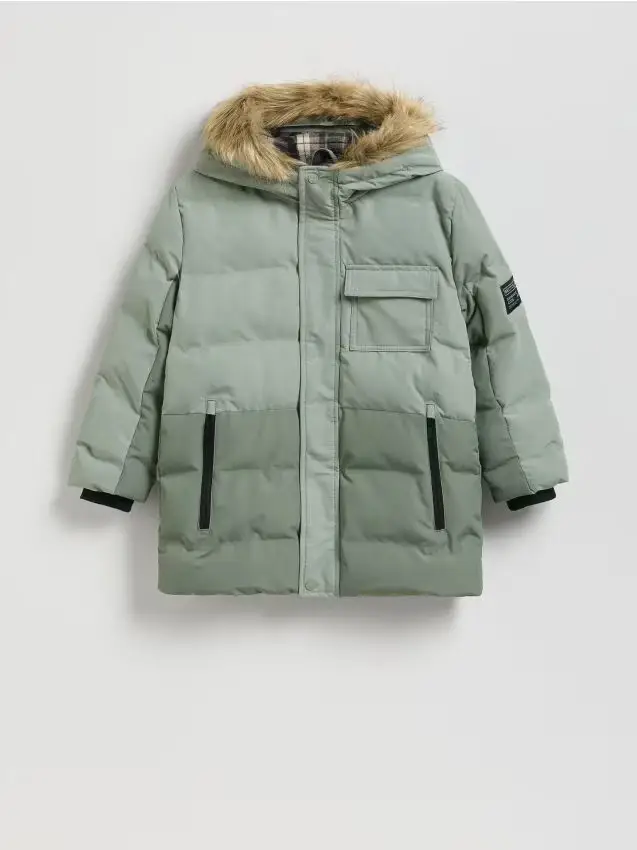 Giaccone trapuntato con cappuccio - verde polveroso