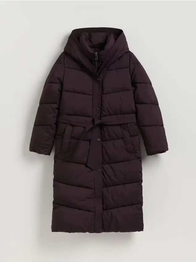 Giaccone trapuntato con cappuccio - viola acciaio