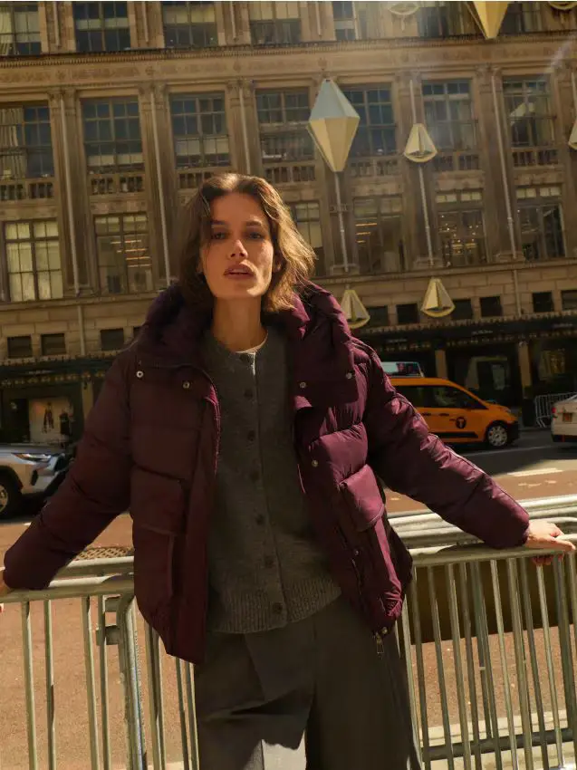 Giaccone trapuntato con cappuccio - viola scuro